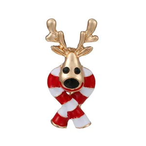 Christmas Reindeer Brooch For Women Alloy Enamel Animal Pin With Red White Striped Scarf Festive Jewelry Holiday Gift