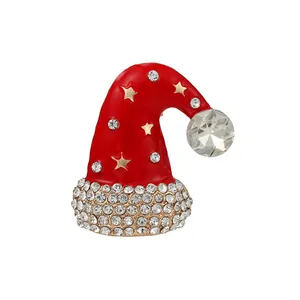 Broche en Alliage d'Émail de Bonnet de Noël Mode Broches Étoile en Strass Mignonnes Pour Femmes Bijoux Festifs Cadeau
