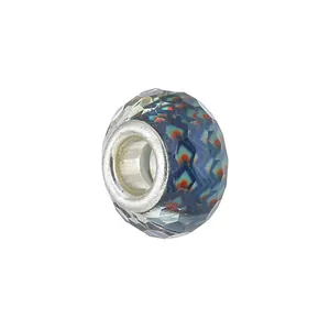 Perle de breloque en résine facettée avec motifs géométriques bleus et orange et noyau