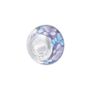 5mm large hole glass beads with purple floral patterns for DIY charm bracelets
