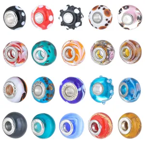 5mm Groot Gat Glazen Kralen Kleurrijke Lampwork Charms Bloemenpatroon Verzilverde Metalen Kern Voor DIY Armbanden Sieraden Maken Vrouwen Accessoires