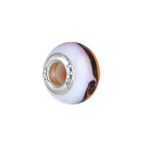 5mm grote glaskristallen kraal met oranje spiraalpatroon en 925 zilveren kern voor DIY