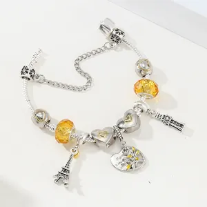 Pulsera de cadena de serpiente con cuentas amarillas y amuleto de árbol de la vida
