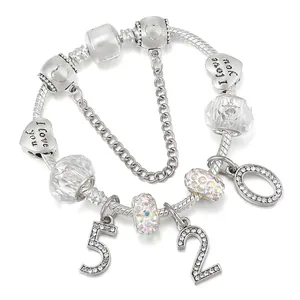 Bracelet Charm en Alliage Argenté pour Femmes Perles Cœur I Love You Ailes d'Ange Hamsa Bracelet Chaîne Serpent Cadeau de Saint Valentin