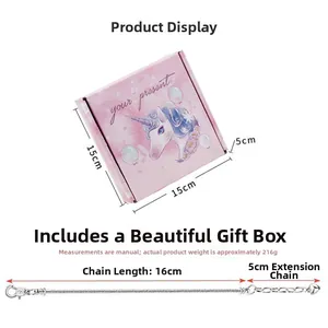 Detalles de tamaño del set de pulsera de unicornio con caja de regalo rosa y colgante corazón