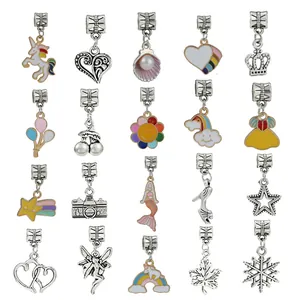 DIY charm jewelry set with rainbow unicorn pendants and colorful beads for girls