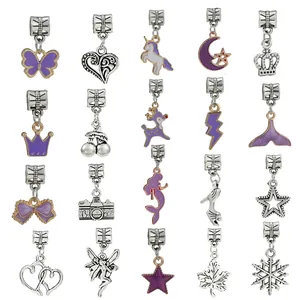 Set de 20 dijes DIY morados con unicornio mariposa y colgantes de sirena para joyas