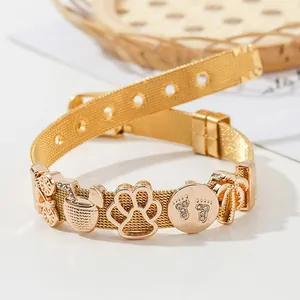 10mm golden stainless steel mesh watch band bracelet with summer themed charms
