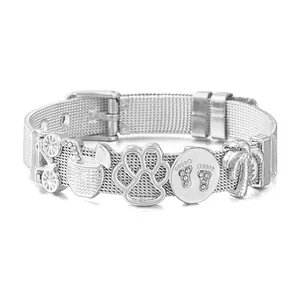 10mm silver stainless steel Milanese watch band bracelet with five tropical charms
