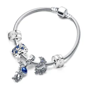 European star galaxy charm bracelet with astronaut and crescent moon pendants