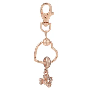 Porte-Clés Coeur en Alliage Or Rose Avec Fermoir Mousqueton Strass Arbre de Vie Pendentif Fleur Charme de Sac Pour Femme Bijoux de Mode Cadeau