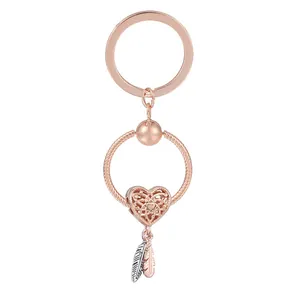 Rose Gold Alloy Keychain With Snake Chain Charm Holder Heart Feather High Heel Rhinestone Pendant For Women Bag Accessory