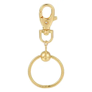Porte-clés en alliage d'or poli avec fermoir mousqueton et anneau en spirale texturé élégant