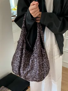 Borsa tote alla moda in pelle scamosciata leopardata con grande capacità e pieghe