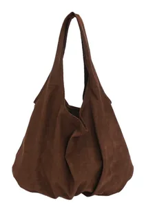 Borsa hobo in finta pelle scamosciata marrone con design morbido a pieghe da donna