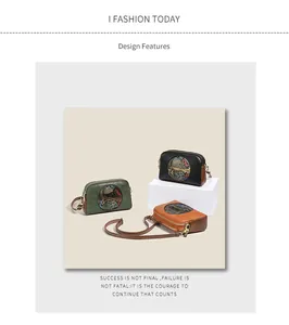 Three vintage leather crossbody bags in green, black, and orange with ethnic patterns