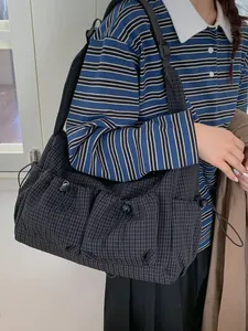 Borsa a Tracolla Casual a Quadri in Nylon per Donna Grande Capacità Tasche Multiple con Coulisse Tracolla Regolabile Borsa Messenger