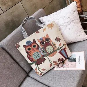 Borsa Tote da Donna Vintage in Tela Jacquard Ricamo Gufo Elefante Grande Capacità Borsa Etnica con Manico a Righe