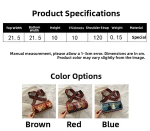 Size chart for bohemian tassel cylinder bag with dimensions 21.5x10cm and strap length