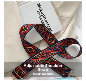 Adjustable colorful geometric patterned shoulder strap for bohemian style bag