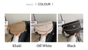 Drei gesteppte Bauchtaschen mit Boho-Gurten in Khaki, Cremeweiß und Schwarz Farben