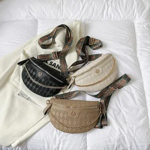 Halbrunde PU-Leder Brusttasche mit Rautenmuster und besticktem Schultergurt im Set