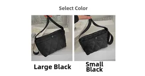 Black quilted crossbody bag detail showing size comparison between large and small versions