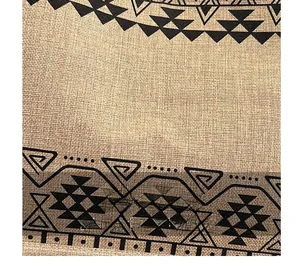 Detailed macro shot of durable woven fabric with minimalist black geometric patterns