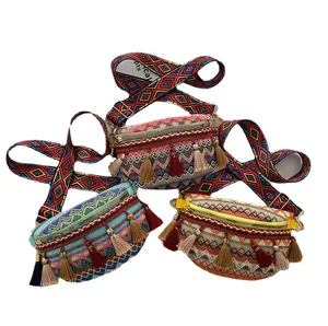 Bohemian lace sling bags with ethnic patterns and tassels in three stylish color options