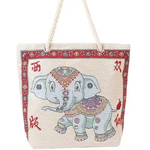 Ethnic canvas tote bag featuring elephant embroidery and Xishuangbanna style patterns