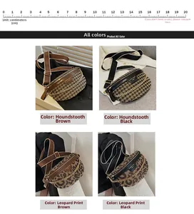 Details von vier modischen Damen-Brusttaschen mit Ketten in verschiedenen Mustern