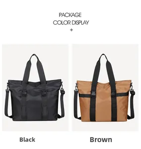 Détails des grands sacs fourre-tout noir et marron avec bandoulières et boucles réglables