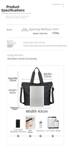 Détail du grand sac cabas en tissu Oxford avec compartiment séparé sec et humide