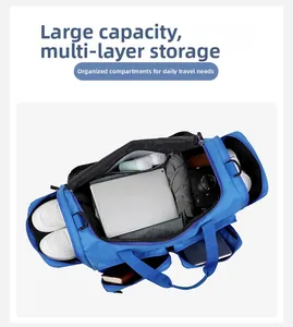Vue détaillée du sac de voyage avec compartiments spacieux et poche à chaussures séparée