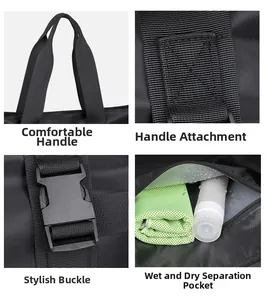 Détail du sac de voyage imperméable avec poche séparation sec-humide et poignées renforcées