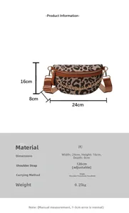 Detailed size specifications of leopard print PU leather crossbody bag with adjustable strap