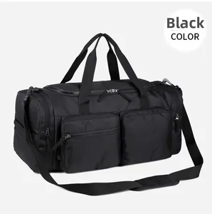 Grand sac de fitness noir avec design multi-poches et bretelles réglables amovibles