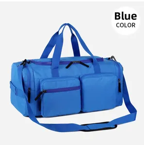 Détails du sac de sport bleu imperméable avec poches zippées et bandoulière rembourrée
