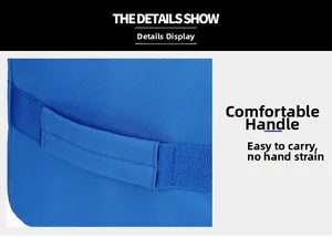 Détail des poignées renforcées en tissu bleu avec coutures épaisses du sac de voyage
