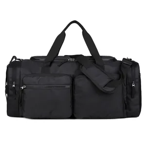 Sac de voyage noir étanche grande capacité avec plusieurs poches et bandoulière