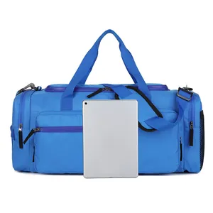 Sac de sport bleu grande capacité avec séparation humide sec et bandoulière réglable