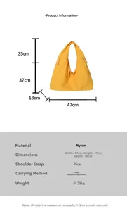 Detaillierte Größentabelle für große Nylon-Tragetasche mit einer Breite von 47 Zentimetern