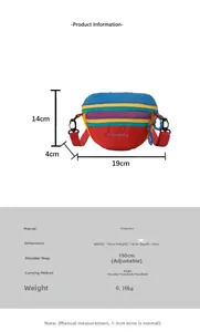 Size chart showing dimensions 19x14x4cm and adjustable 150cm strap for nylon chest bag