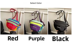 Three color variants of waterproof nylon crossbody bags with adjustable straps and embroidery