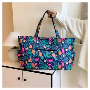 Bolso tote grande de nailon con estampado de flamencos, impermeable para viajes