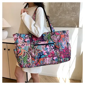 Bolso tote de nailon impermeable con estampado de cachemira y gran capacidad para mujer