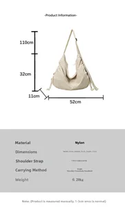 Detailed dimension guide for the large beige nylon crossbody bag with size parameters