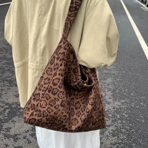 Borsa Tote da Donna Vintage con Stampa Leopardata Grande Capacità in Nylon Borsa a Spalla Casual Pendolarismo Borsa per Signora