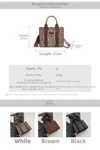 Detaillierte Größentabelle und Daten für die PU-Lederhandtasche mit Leopardenmuster