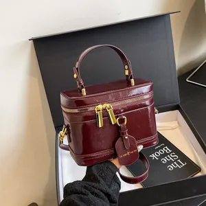 Borsa Vintage da Donna in Pelle PU a Scatola con Tracolla Rimovibile Urban Simple Borsa a Tracolla Beauty Case Quadrata